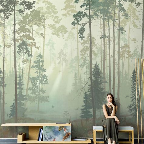 Smarter Shopping, Better Living! Aliexpress.com Waterfall Mural, Enchanted Forest Mural, Photo Mural Wall, Wall Murals Painted Diy, Tree Wallpaper Mural, Wall Mural Ideas, Living Room Murals, Forest Mural, Wallpaper Minimalist