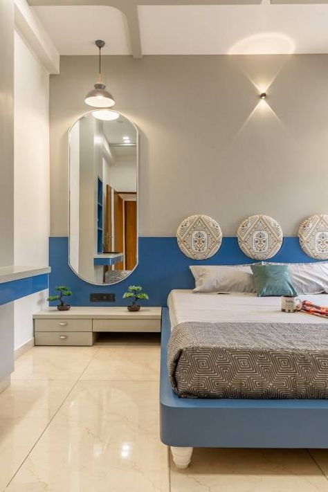 Striking, Inviting and Vibrant Interiors make for this Ethnic Indian Home in Vadodara | De’Caves by Chitte Architects - The Architects Diary Bedrooms Furniture Design, Indian Bedroom Painting Ideas, Master Bed Interior Design, House Interior Pop Design, Best Bedroom Designs Interiors Modern, The Architects Diary Bedroom, Luxury Indian Home Interiors, Bedroom Ideas For Indian Homes, Bedroom Bed Design Bedroom Bed Design Indian