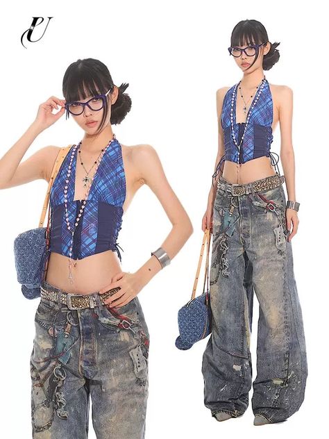 Y2k Outfits Summer, 2000s Japanese Fashion, Estilo Harajuku, Outfits Y2k, Corset Bustier, Y2k Outfits, Simple Trendy Outfits, Wooden Storage, 2000s Fashion