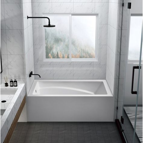 Kingston Brass Oriel 60" L x 32" W Alcove Soaking Acrylic Bathtub | Wayfair Shower Base With Seat, Alcove Tub, Acrylic Shower Base, Wall Alcove, Bubble Baths, Bathroom Redesign, Shower Base, Acrylic Bathtub, Soaking Bathtubs