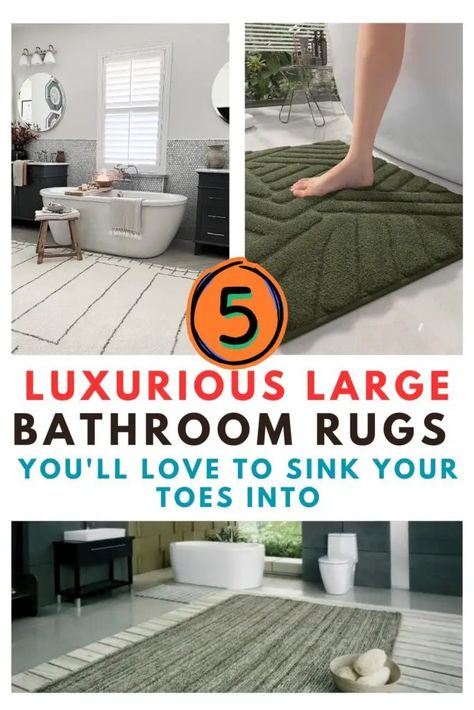 Large Bathroom Rugs: Tips for Buying and Decorating 11 Rug In Front Of Double Vanity, Master Bath Rug Ideas, Large Bathroom Rug Ideas, Bathroom Rug Placement, Bath Rug Ideas, Bathroom Rugs Ideas Master, Bathroom Rug Ideas, Bathroom Rug Decor, Modern Bathroom Accessories Set