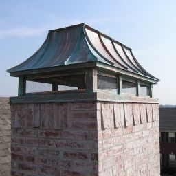 01. French curved chimney cap, patina finish French Chimney, Chimney Shroud, House Chimney, Chimney Ideas, Fireplace Chimney, Chimney Tops, Chimney Repair, Chimney Caps, Chimney Design