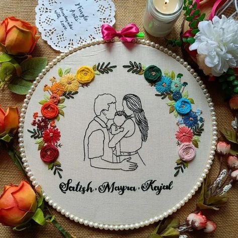 Here's to the love, life and little miracles by God 💖🥳🌸 Embroidered family moments 🎉 🤌 Decorate your home with family hand embroidery hoop 💖🥳🌸 Dimensions 12 inches Dm for more 🎁 . . . #familyframe👨‍👩‍👧‍👦 #familymoments❤️ #embroideryhandmades #artgallery #embroideryart Baby Handmade Gifts, Baby Shower Embroidery Hoop, Motherhood Embroidery, Embroidery Wedding Designs, Family Embroidery Ideas, Family Embroidery Hoop, Anniversary Embroidery Hoop, Baby Shower Embroidery, Baby Embroidery Hoop