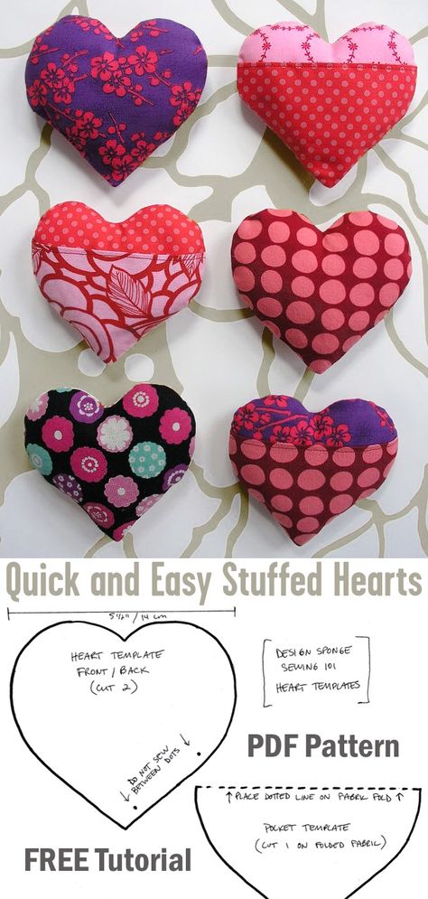 Quick and Easy Stuffed Hearts Tutorial Best Friend Sewing Gifts, Diy Stuffed Valentine Hearts, Valentine Sewing Projects For Kids, Valentines Day Sewing Projects Simple, Sew Valentines Gifts, Valentine’s Day Sewing Crafts, Sewing Projects For Valentines Day, Small Quilted Gifts Free Patterns, Heart Pocket Sewing Pattern