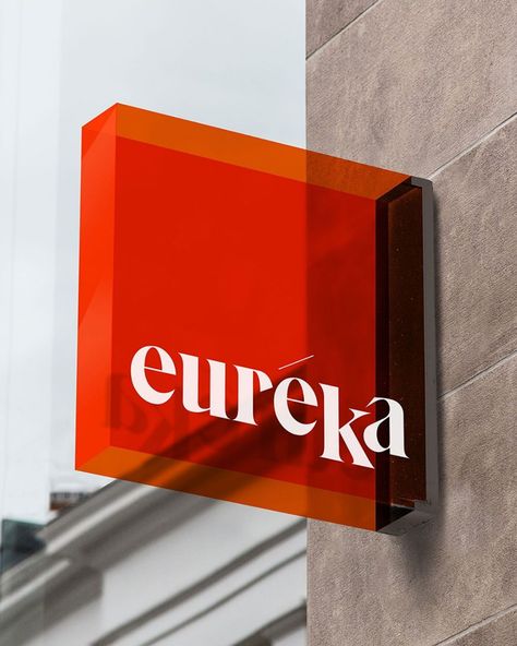 London-based designer @miltos.bottis created the identity for Euréka, a restaurant specialising in sous-vide cooking, a method in which… Environmental Graphics Signage, Wayfinding Signs, Store Signage, Retail Signage, Sign Board Design, Shop Signage, Way Finding, Wayfinding Design, Design Café