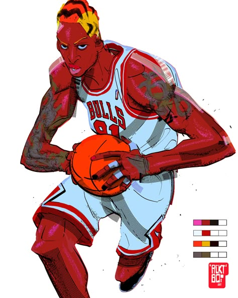 Basketball Character Design, Basketball Illustration, Arte Peculiar, Double Team, Nba Art, I Still Remember, Dennis Rodman, Basketball Art, Sport Illustration