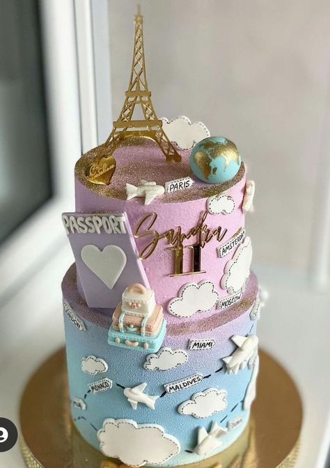 Paris Birthday Cakes, Paris Themed Cakes, Paris Cakes, 25th Birthday Cakes, Travel Cake, Mini Torte, Beautiful Cake Designs, Simple Cake Designs, Beautiful Birthday Cakes