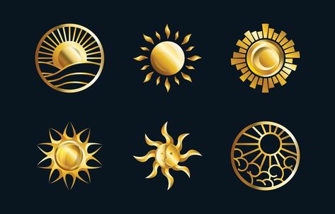 Collection of Golden Abstract Sun Logo Sun Symbol Design, Sun Logo Ideas, Mlp Ponysona, Sun Logo Design Ideas, Sun Logos, Sun Graphic Design, Sun Logo Design, Sol Logo, Sun Symbols