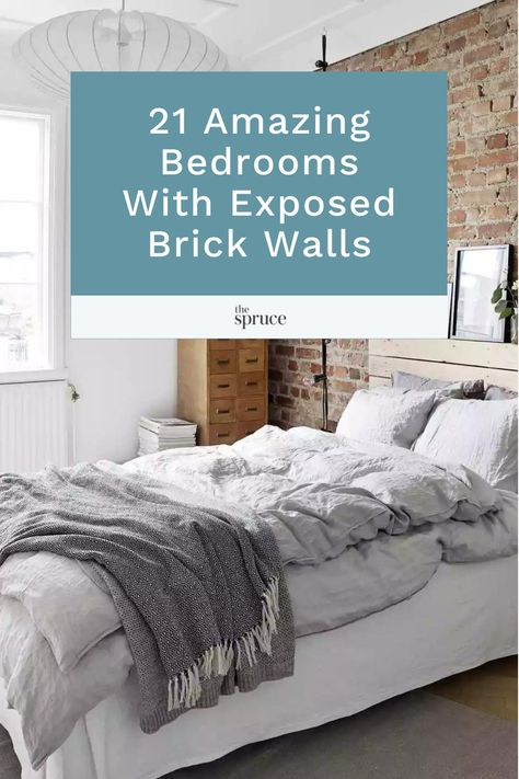 Bedroom With Faux Brick Wall, Bedrooms With Brick Walls, Brick Feature Wall Bedroom, White Brick Accent Wall Bedroom, Bedroom With Exposed Brick, Bedroom With Brick Accent Wall, Exposed Brick Bedroom Ideas, Bedroom Ideas Brick Wall, Brick Wall Bedroom Decor