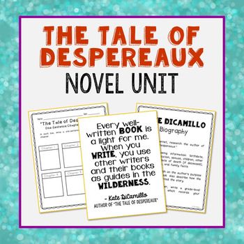 The Tale Of Despereaux Activities, Tale Of Despereaux Activities, Homeschool Literature, The Tale Of Despereaux, Novel Study Units, Kate Dicamillo, Refugee Camps, 6th Grade Reading, Chapter Summary