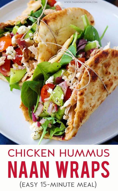 Chicken Wrap Recipes Easy, Pepper Tacos, Naan Wraps, Chicken Hummus, Shredded Rotisserie Chicken, Hummus Wrap, Tacos Recipes, Chicken Wrap Recipes, Lunch Wraps