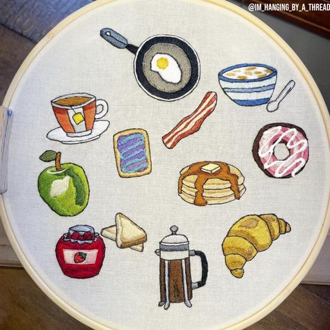 Embroidery Food Pattern, Anger Outlet, Bacon Embroidery, Breakfast Embroidery, Embroidery Hoodie Ideas, Food Embroidery, Hair Bows Diy Ribbon, Embroidery Products, Cap Embroidery