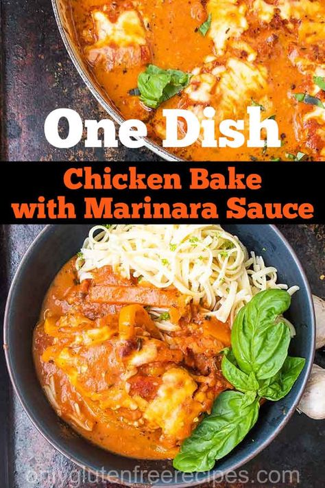 One Dish Chicken Bake with Marinara sauce #onedishmeals #chickenbake #chickendinner #italiandinner #italianrecipes #glutenfree One Dish Chicken Bake, Creamy Marinara Sauce, Marinara Sauce From Scratch, Easy Delicious Chicken Recipes, One Dish Chicken, Baked Boneless Chicken Thighs, Easy Marinara Sauce, Chicken And Cheese, Italian Spices