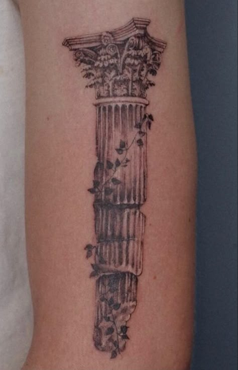 Column Tattoo, Greek Tattoo, Roman Tattoo, Ancient Art Tattoo, Temple Tattoo, Artsy Tattoos, 16 Tattoo, Medieval Tattoo, History Tattoos