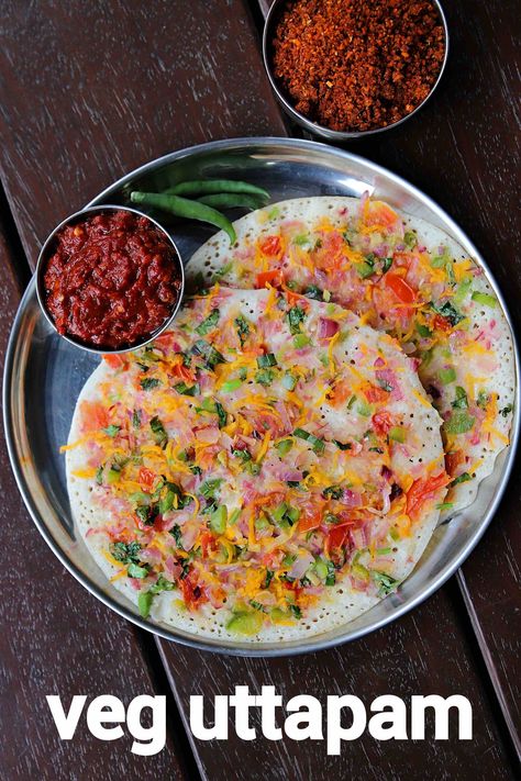 Uttapam Recipe, South Indian Breakfast Recipes, Indian Veg Recipes, Spicy Snacks Recipes, Breakfast Recipes Indian, Chaat Recipe, Indian Cooking Recipes, Vegetarian Snacks Recipes, Indian Street