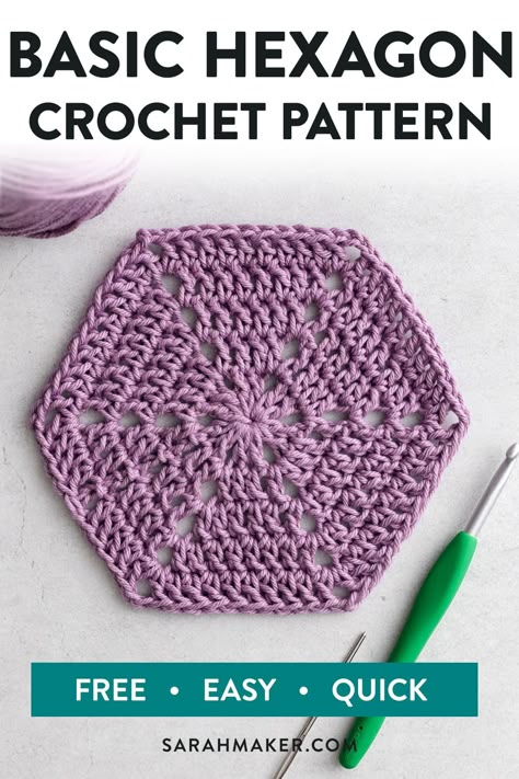 Hexagon Crochet Squares, Crochet Solid Hexagon, Crochet Hexagon Pattern Free Diagram, How To Crochet Hexagons, Hexagonal Crochet Pattern, How To Crochet A Hexagon, Solid Hexagon Crochet Pattern, Crochet Hexagon Blanket Pattern Free, Crochet Octagon Pattern Free