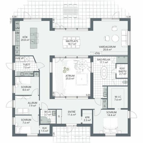 Dröm Hus Planer, Atrium House, Courtyard House Plans, Home Design Floor Plans, House Layout Plans, Mediterranean Home, Courtyard House, Mediterranean Homes, House Blueprints