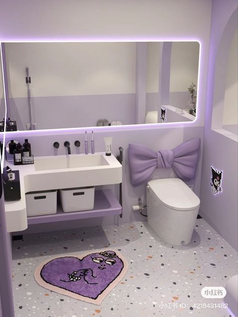 Kuromi Aesthetic Room, Kuromi Room Decor, Glam Living Room Ideas, Kuromi Room, Purple Room Decor, Cool Room Designs, Dream Bedroom Inspiration, Purple Mirror, Statement Decor