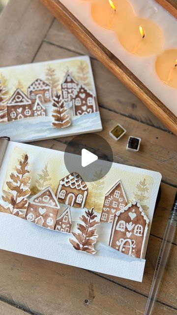 Watercolor Gingerbread Man, Gingerbread House Watercolor, Watercolor Gingerbread House, Gingerbread Decorating Ideas, Gingerbread House Art, Making Gingerbread Houses, Background Sketch, Painting 101, Watercolor Holiday