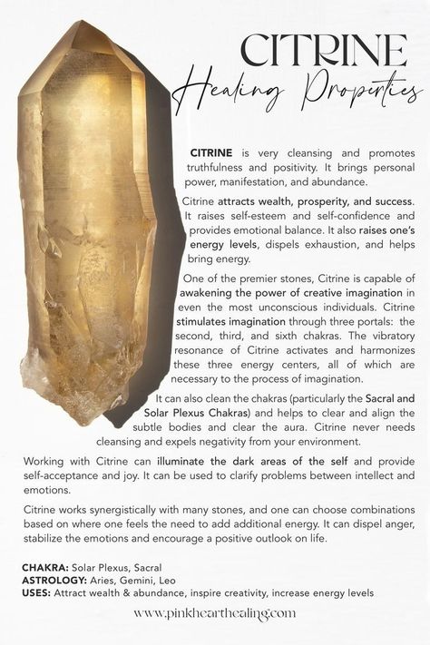 Citrine Crystal Benefits, Organizing Crystals Storage Ideas, Citrine Crystal Aesthetic, Citrine Aesthetic, Citrine Crystal Meaning, Citrine Properties, Crystal Healing Chart, Creative Imagination, Crystal Guide