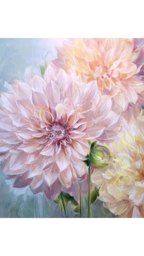 Alissa Kari, Cafe Au Lait Dahlias, Andrew Bird, Pink Dogwood, Dahlia Flowers, Cute Canvas Paintings, Acrylic On Wood, Cute Canvas, Dahlia Flower