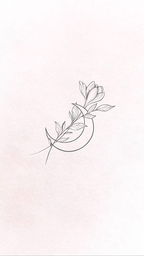 katalog Luna Moon Tattoo, Flower Moon Tattoo Designs, Flower And Moon Tattoo, Flower Minimalist Tattoo, Mini Flower Tattoos, Flower Moon Tattoo, Moon And Flower Tattoo, Fineline Tattoo Minimalist, Moon Flower Tattoo