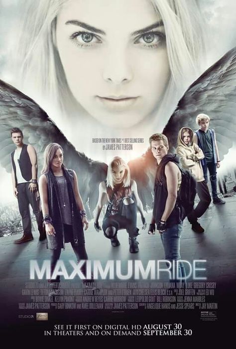 " The wait is almost over! The feature-length film Maximum Ride Film will premiere on Digital HD Aug. 30, as well as in limited theaters and On Demand Sept. 30, so mark your calendars. I also wanted to share with you first, the official poster. Are you ready to join the Flock? #MaximumRideMovie Starring Allie Marie Evans as Max"  Cómo que va a haber peli y yo ni enterada? D; Maximum Ride Movie, Tam Film, Maximum Ride, Septième Art, Movies 2016, James Patterson, English Movies, Movies 2019, Paranormal Romance