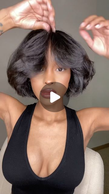 @aaliyahtanza on Instagram: "Give my Bob some BAWDY w/ me. 🤪" Short Bob Hairstyles On Black Women, Bob With Volume Black Women, Short Hair Relaxed Styles, Bob With Real Hair Black Women, Doobie Hairstyles For Black Women, Hairstyles For Black Women Medium Length, Short Layered Black Hairstyles, Short Curly Bob Sew In, Black Women Bob Haircut