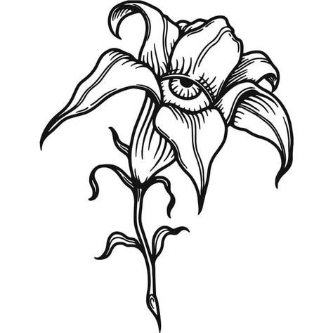 Flower With Eyes Tattoo, Unique Gothic Tattoos, Eye Plant Tattoo, Dark Flower Drawing, Eyeball Flower Tattoo, Flower With Eye Tattoo, Flower Eye Tattoo, Dark Theme Tattoos, Massive Tattoos