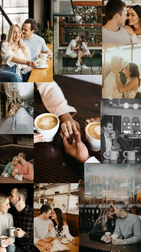 Coffee Shop Coffee Shop Couple, Cafe Couple, Coffee Engagement Photos, Coffee Shop Photoshoot, Shop Photoshoot, Couples Beach Photography, Prenup Ideas, Coffee Shop Photography, Couple Engagement Pictures