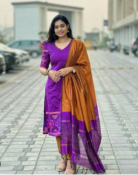 Pattu Punjabi Dress Designs, Pattu Kurtis For Women, Handloom Cotton Kurti Designs, Ikkat Chudidar Designs Cotton, Pochampally Kurtis Designs Cotton, Pattu Dress Neck Designs, Pattu Salwar Suits, Silk Chudidar Salwar Suits, Kalamkari Tops Designs