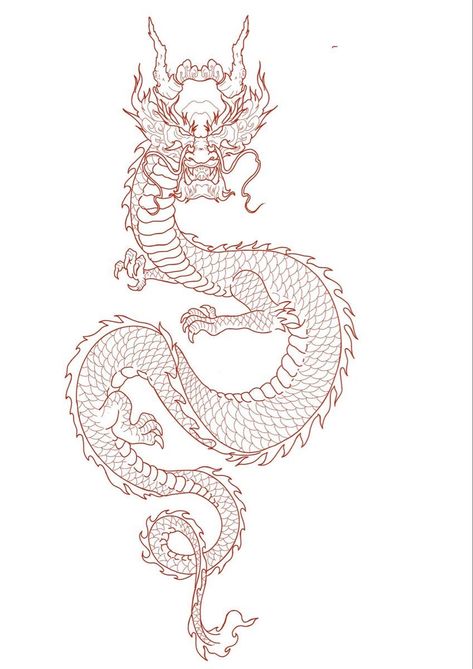 Dragon Tattoo Drawing Design, Chinese Dragon Drawing Sketches, Red Chinese Dragon Tattoo, Asian Dragon Drawing, Red Dragon Drawing, Chinese Dragon Tattoo, Dragon Tattoo Stencil, Chinese Dragon Drawing, Dragon Tattoo Drawing