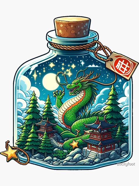 Forest Dragon, Japanese Forest, Giant Monsters, Japanese Dragon, Bottle Sticker, Apothecary, Science Poster, Sticker Design, Stranger Things Fanart