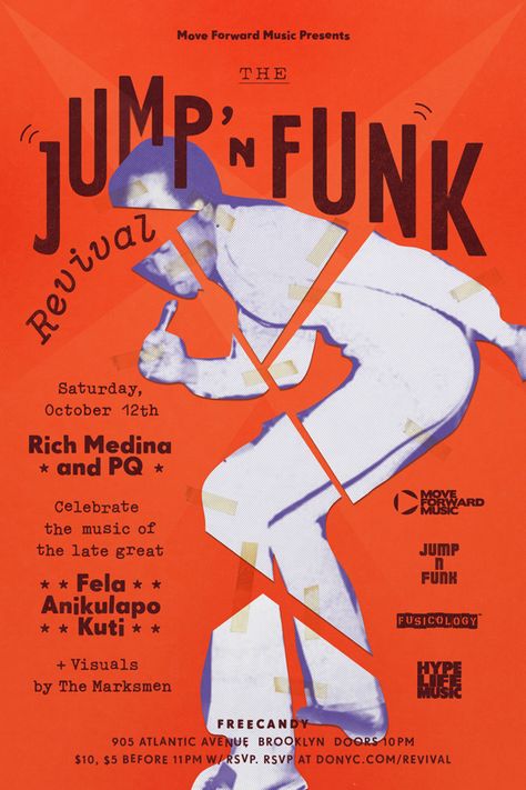 Jump 'n funk festival Graphic Design Band Poster, Band Posters Graphic Design, Vintage Festival Poster, 60s Poster Design, Cool Posters Retro, Funk Poster, Music Zine, Collage Poster Design, Punk Rock Posters