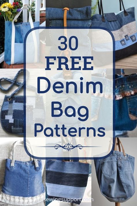 Make a casual denim bag from jeans, upcycling and recycling them into fashionable handbags and totes with the help of this collection of over 30 free denim tote and handbag patterns, diy sewing projects, and tutorials. Bag From Jeans, Denim Bags From Jeans, Diy Jean Bag, Upcycled Denim Diy, Diy Jeans Crafts, Jute Tas, Diy Old Jeans, Diy Bags Jeans, Bag From Old Jeans