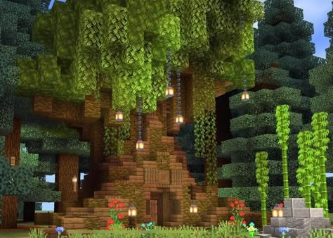 Fairy Treehouse Minecraft, Cottagecore Treehouse Minecraft, Treehouse Minecraft Ideas, Minecraft Treehouse Ideas, Minecraft Treehouses, Minecraft Tree, Cottagecore Minecraft, Minecraft Decoration, Aesthetic Minecraft