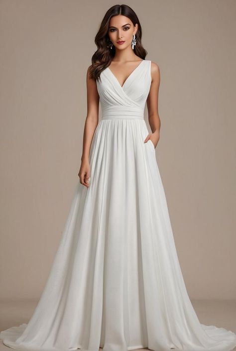 Dress Plunging Neckline, Empire Waist Wedding Dress, Simple Wedding Gowns, Wedding Dress Vintage, Empire Wedding Dress, Cocktail Dress Wedding, A Line Wedding Dress, Empire Dress, Empire Waist Dress