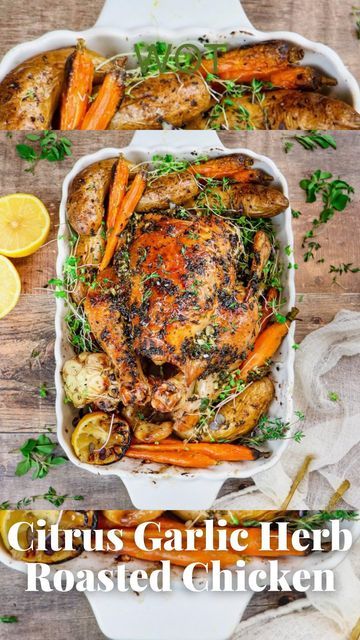 Women of Today By Camila Alves on Instagram: "This Citrus Garlic Herb Roasted Chicken from @brightmomentco will make it look, and taste, like you were cooking all day! We can’t believe how simple this recipe really is. Link in bio. #womenoftoday   🎥 and recipe shared from @brightmomentco" Butter Roasted Chicken, Chicken Giblets, Roast Chicken Dinner, Chicken With Lemon, Food Of The Gods, Herb Stuffing, Garlic Herb Butter, Herb Roasted Chicken, Herb Chicken