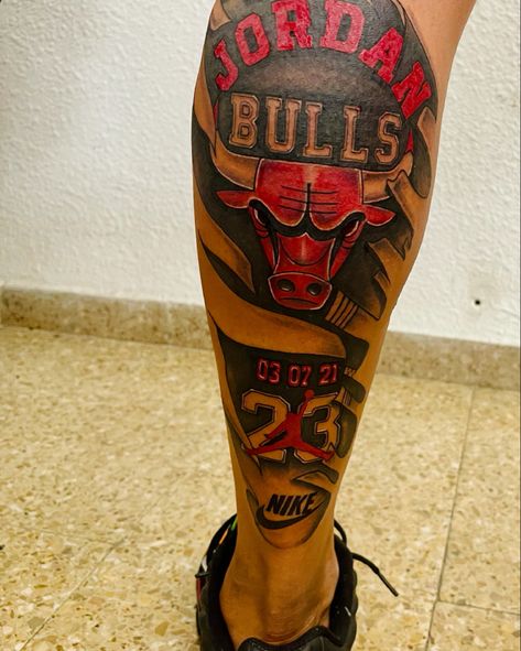 Nba Tattoos For Men, Jordan Tattoo Ideas, Tj Tattoo, Michael Jordan Tattoo, Bulls Tattoo, Chest Tattoo Cover Up, Chicago Bulls Tattoo, Neck Tattoo Men, Adidas Logo Art