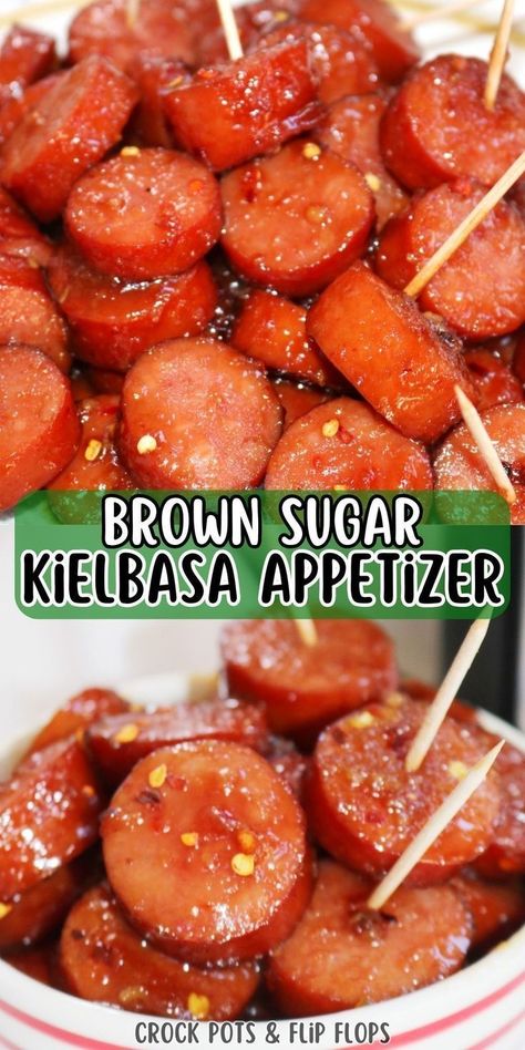 Discover the ultimate crowd-pleaser with our Crockpot Kielbasa Appetizer recipe! Perfect for game day or holiday entertaining, this dish combines smoky kielbasa, sweet brown sugar, tangy Dijon mustard, and a touch of spice for a flavor-packed sensation. Easily made in the slow cooker, it's a must-try for any kind of gathering! Polish Appetizer Recipes, Hot Dog Appetizers Crockpot, Kabasa Sausage Appetizer Recipes, Easy Meals To Serve A Crowd, Cheap Crockpot Appetizers, Kielbasa Sausage Appetizers, Weiners In Crockpot, Keilbasa Recipes Crockpot Appetizers, Crockpot Kielbasa Appetizer