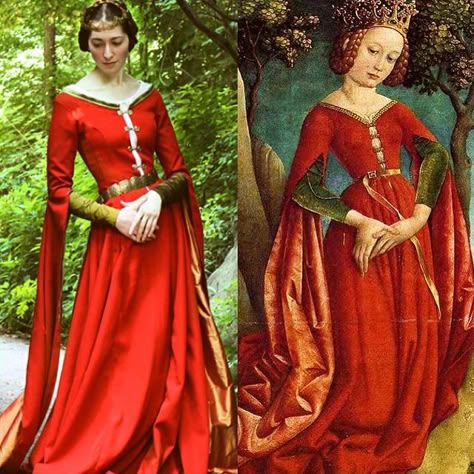 Handnähen / Historisches Gewand nach Gemälde schneidern /Bernadette Banner (@bernadettebanner) • Instagram-Fotos und -Videos Saint Bernadette Costume, Bernadette Banner, Medieval Gown, Medieval Garb, Medieval Dresses, Medieval Woman, Medieval Clothes, Historical Dress, Historic Fashion