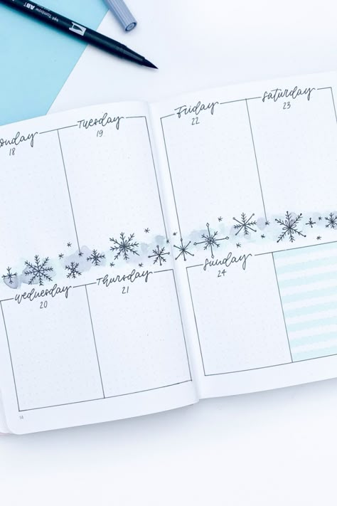 Winter Bujo, Bullet Journal Week, Bullet Journal 2024, Bullet Journal Weekly Layout, Weekly Log, Bullet Journal Work, Journal 2023, January Bullet Journal, Bujo Weekly Spread