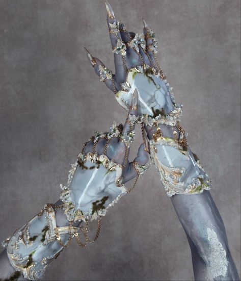 Marble baroque hand jewelry. Handmade by joyce spakman- candy makeup artist Baroque Aesthetic Fashion, Joyce Spakman, Statue Aesthetic, Matching Nails, Candy Makeup, Designer Makeup, Artist Jewelry, Marble Jewelry, Instagram White