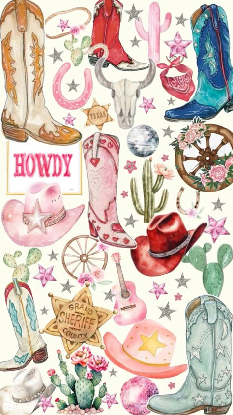 Western cowboy cowgirl themed iPhone wallpaper Cowgirl Aesthetic Art, Western Sweet 16, Electric Cowgirl, Pink Cowgirl Aesthetic, Cowgirl Collage, Soldier Wallpaper, Winter Soldier Wallpaper, Pink Keyboard, Western Aesthetic Wallpaper