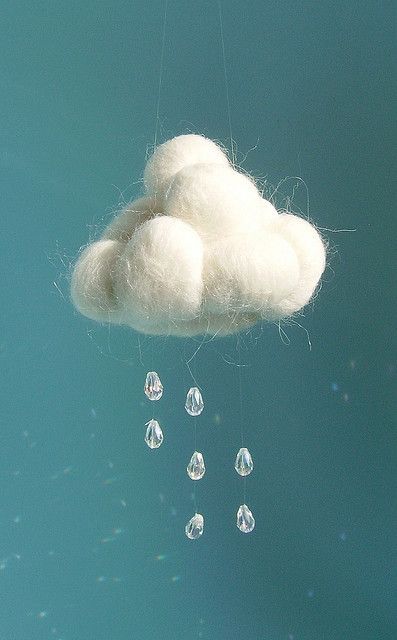 Tovad Ull, Cotton Clouds, Quilled Creations, Rain Clouds, Drop Beads, Needle Felt, Rain Drops, Felt Crafts, Needle Felting