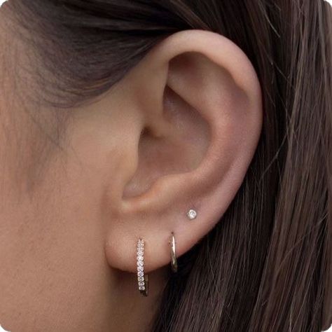 Three Pierced Earrings, Two Persings Ear, First Second And Third Piercing, Tripple Earring Set, Third Earlobe Piercing, Eat Pericing Ideas Simple, Double Piercing Earrings Ideas Silver, Cute Piercings Ears Simple, Double Piercing Earrings Silver