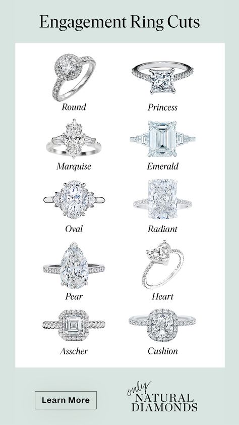 1ct Engagement Rings, Ingajmant Rings, Diamond Ring Cut Types, Wedding Ring For Woman, Types Of Rings Engagement Style, Type Of Rings Style, Types Of Diamond Rings, Types Of Engagement Ring Cuts, Diamond Cuts Engagement Rings