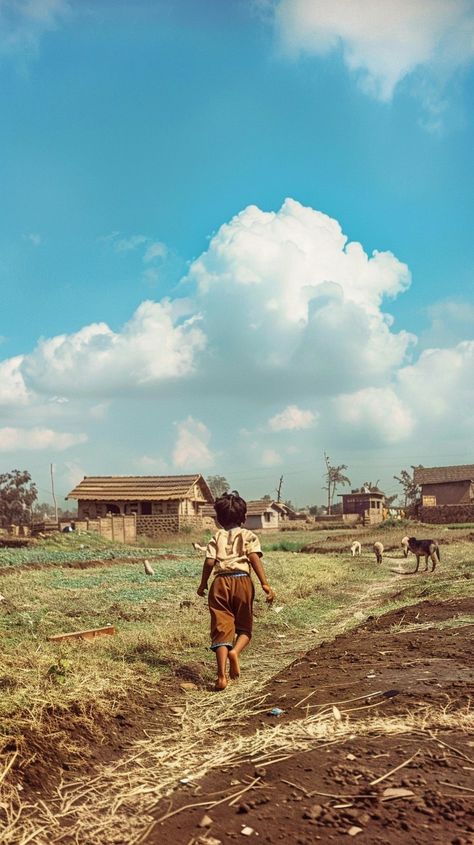 Village Vibes, Hanuman Images, Rural India, Walking Barefoot, Rural Scenes, Tree Line, Rural Landscape, Two Dogs, White Clouds