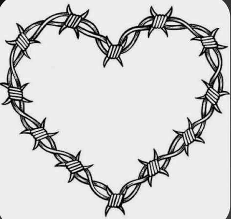 Bobwire Heart Drawing, Karol G Barbed Wire Heart, Barbwire Heart Drawing, Barbwire Heart Tattoo Design, Barb Wire Heart Tattoo Knee, Barbwire Heart Tattoo Knee, Barber Wire Heart Tattoo, Barbwire Knee Tattoo, Heart With Chains Tattoo