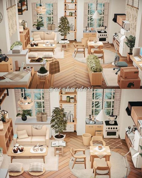 Acnh Apartment Layout, Studio Apartment Ideas Acnh, Animal Crossing Nordic Style, Animal Crossing Studio Apartment, Acnh Marshal House Interior, Acnh Nordic Design, Acnh Studio Apartment, Acnh Hhp Apparel Shop Ideas, Acnh Apartment Design